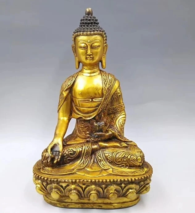 

Collect exquisite brass handicraft handheld a lotus Sakyamuni Buddha statue