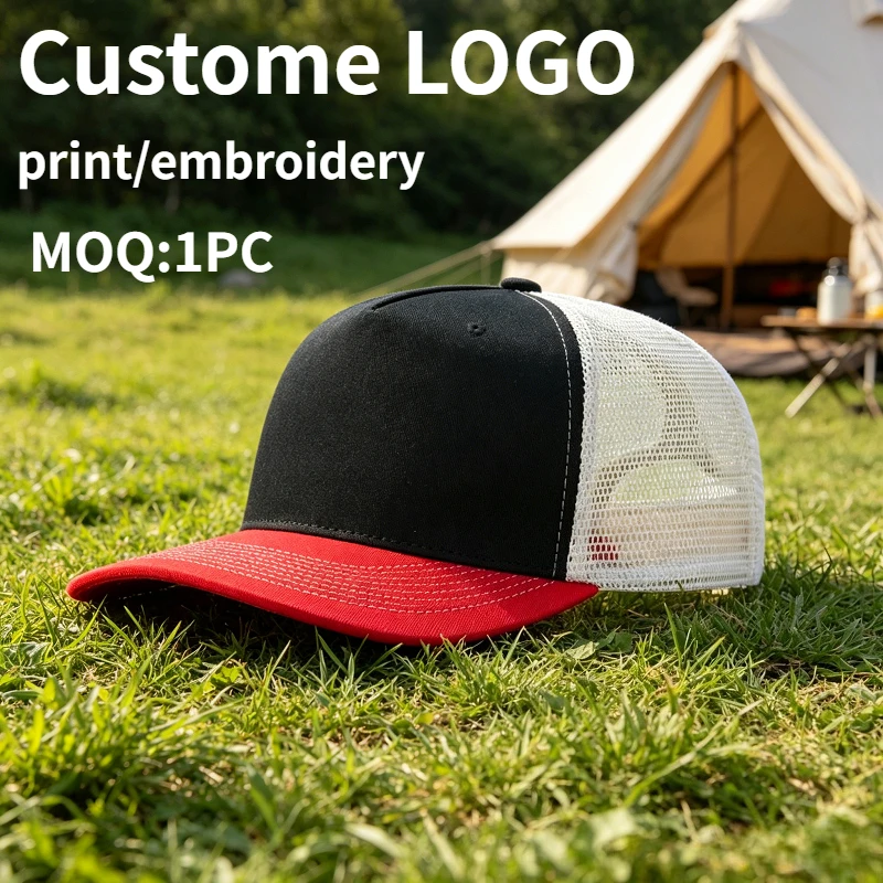 Gorras de béisbol de malla personalizadas con logo bordado para hombre y mujer, gorras trucker de 5 paneles para verano, gorras deportivas para exteriores, gorras de sol, gorras de papá.
