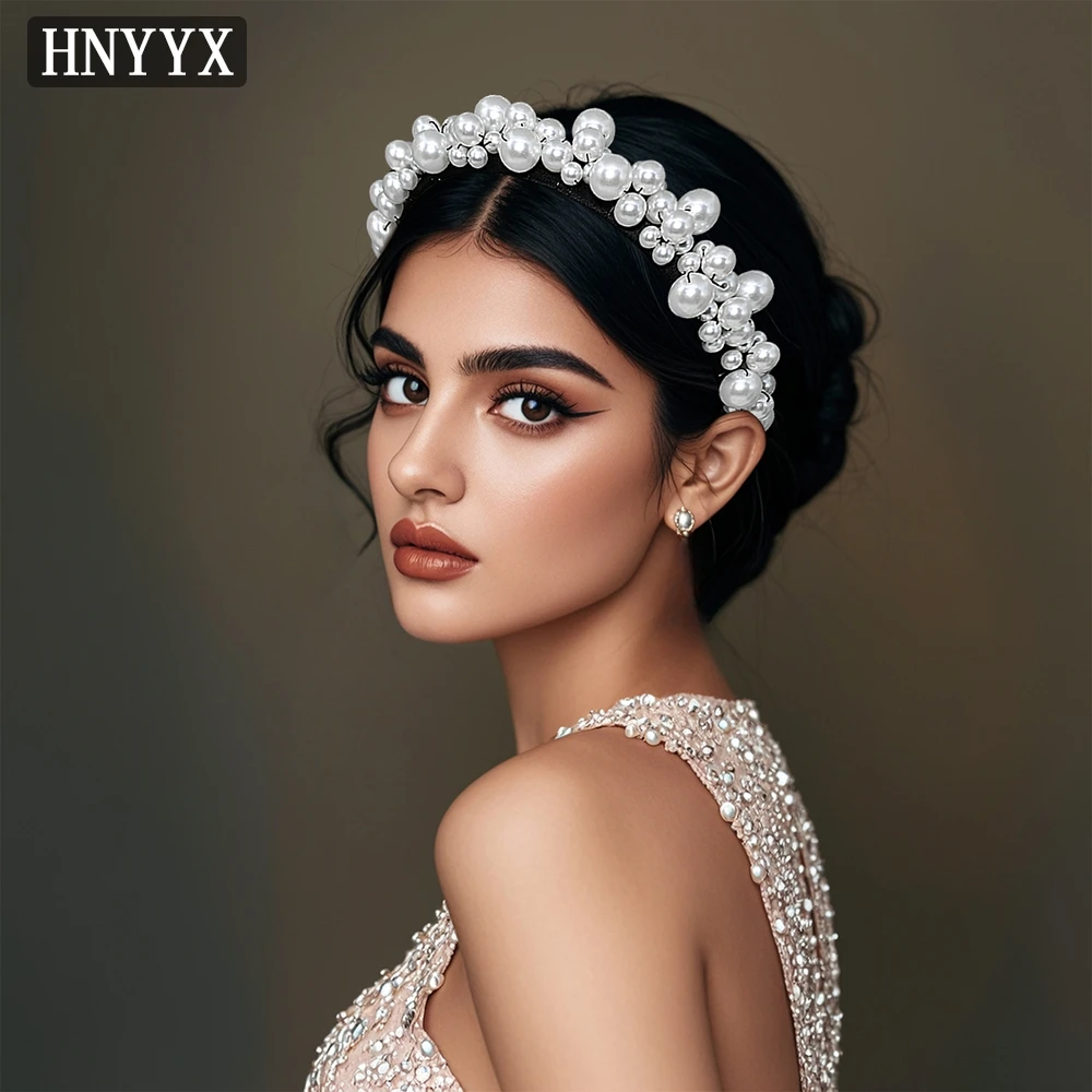 

HNYYX Full Pearl Handmade Headband Luxury Bridal Hair Accessories Trendy Elegant Hair Hoop Wedding Party Headdress for Women A91