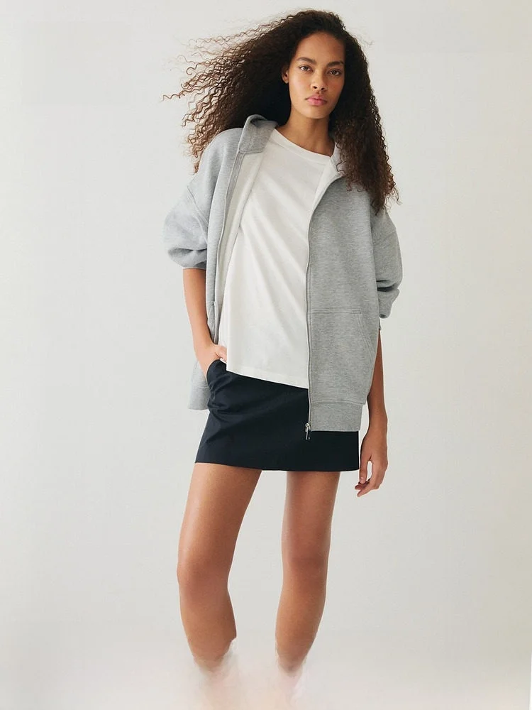 

Новая весенняя женская толстовка большого размера с капюшоном на молнии, повседневная длинная рубашка из смеси хлопка и полиэстера H & M 36927