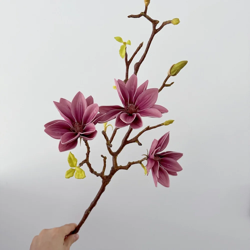 70 cm Magnolien-Kunstblume, Touch-Feeling, künstlicher Farbverlauf, Lotusblütenzweig, Wohnzimmer-Dekoration, Hochzeit – Detail 7