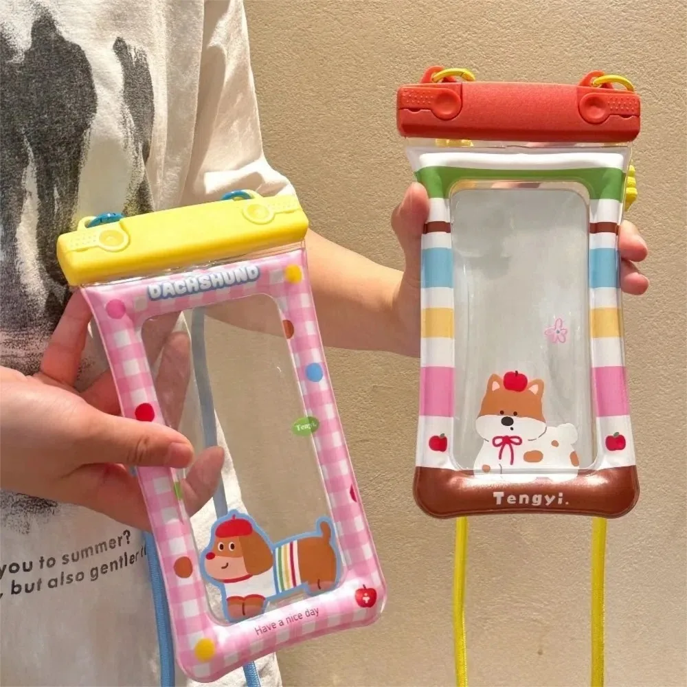 Cute Cartoon Waterproof Phone Bag Floating Airbag Transparent Floating Phone Dry Cover PVC Hanging Rope Swimming Storage Pouch