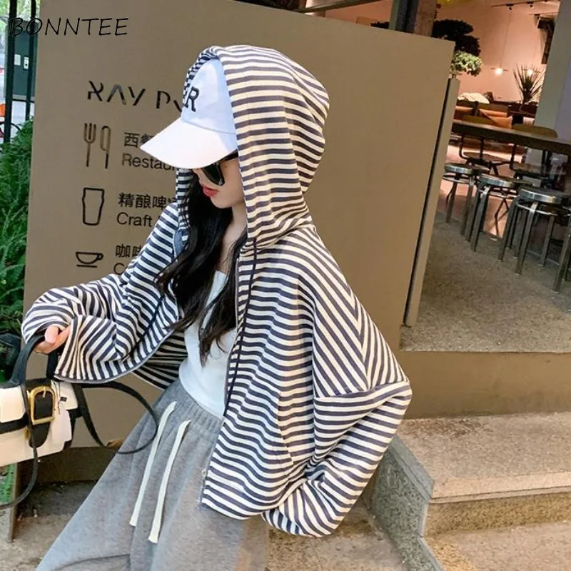 Striped Hooded Hoodies Women Fashion Autumn New Baggy Students Baseball All-match Korean Style Youthful Streetwear Harajuku Ins