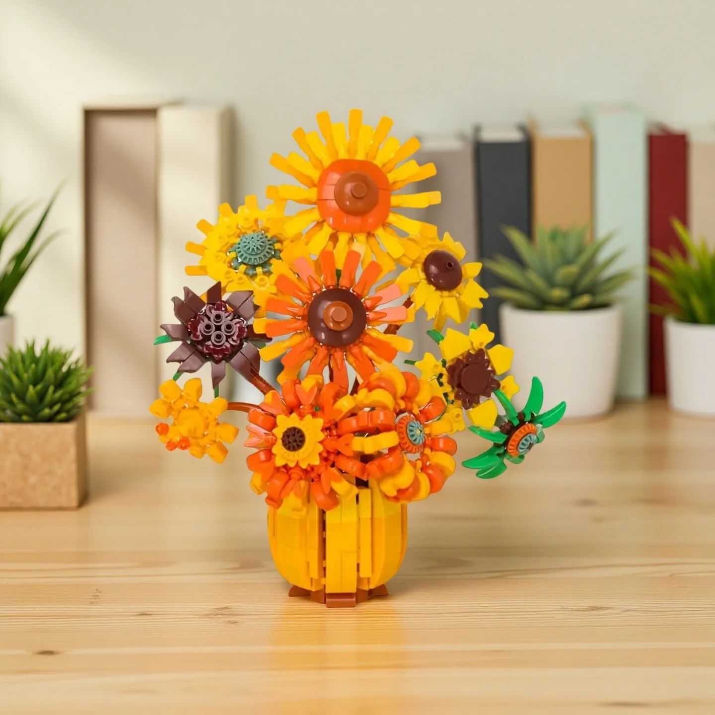 Set di blocchi da costruzione 1015/PCS, modello di vaso di fiori di girasole, decorazione interna di fiori e vasi, blocchi da costruzione per adulti