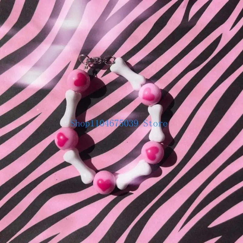 5ASD Love Love Trendy Round Bead Bone Bracelet Wristchain Alemble Length Handchain Associate لعشاق الموضة #3