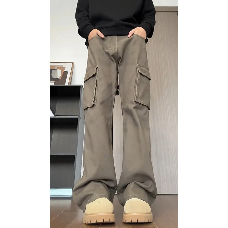 

Мужские свободные коричневые рабочие джинсы прямого кроя для осени и зимы, в американском ретро-стиле, с широкими штанинами, повседневные брюки