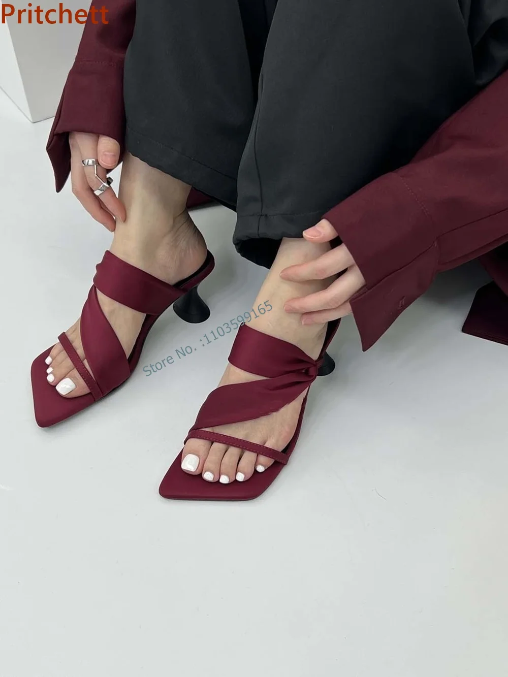 

Strange Style Heel Solid Slipper Square Toe Kitten Heel Slip On Black Burgundy Concise Shoes Summer Concise Sandals New Arrive