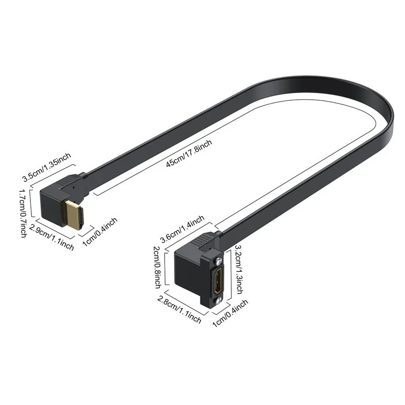 50cm Flat HDMI-compatible 2.0 male and female Elbow Extension Cable, With Screw Hole Panel Installation, High-Speed 4K 60Hz