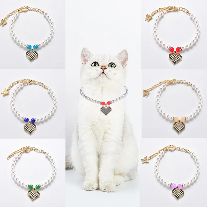 

Fashion Pearls Pet Collar Jewelry Adjustable Cat Necklaces Party Dress Up Pets Dog Accessories Birthday Wedding Decorations