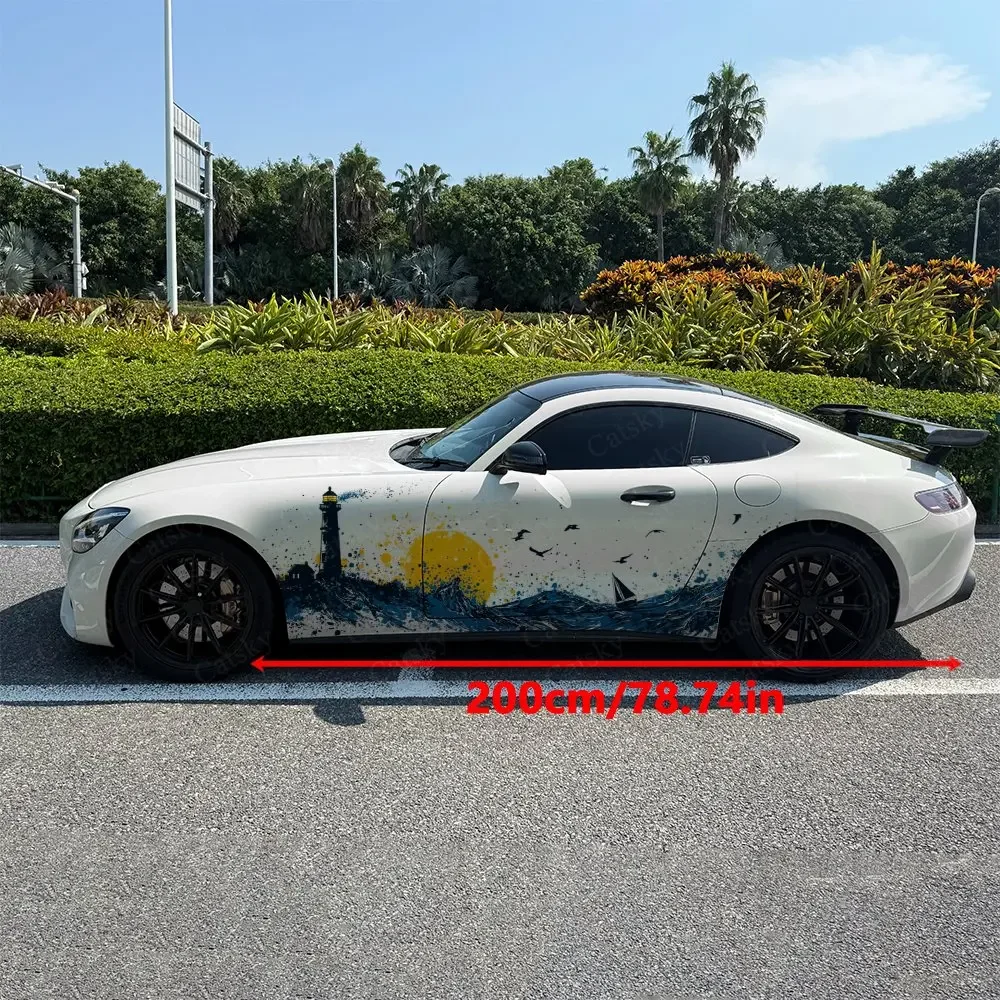 2pcs Lighthouse Seaside Car Decal Full Body Floral Decoration Covering Scratches Protect Car Decal Waterproof Car Vinyl Wraps