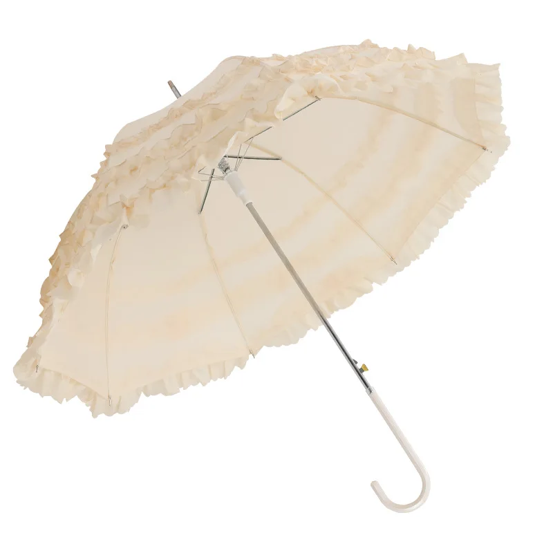 Lace Umbrella with Long Handle Semi-automatic Wedding Umbrellas Cute Princess Parasol, Gothic Lolita Marriage Large Umbrella