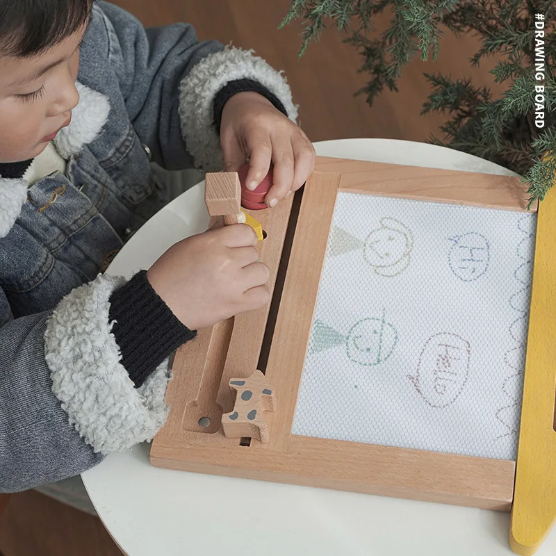 Toddler Toys Wooden Children's Magic Blackboard Puzzle Magnetic Blocks Montessori Education Board Games Sensory Drawing Toy Gift