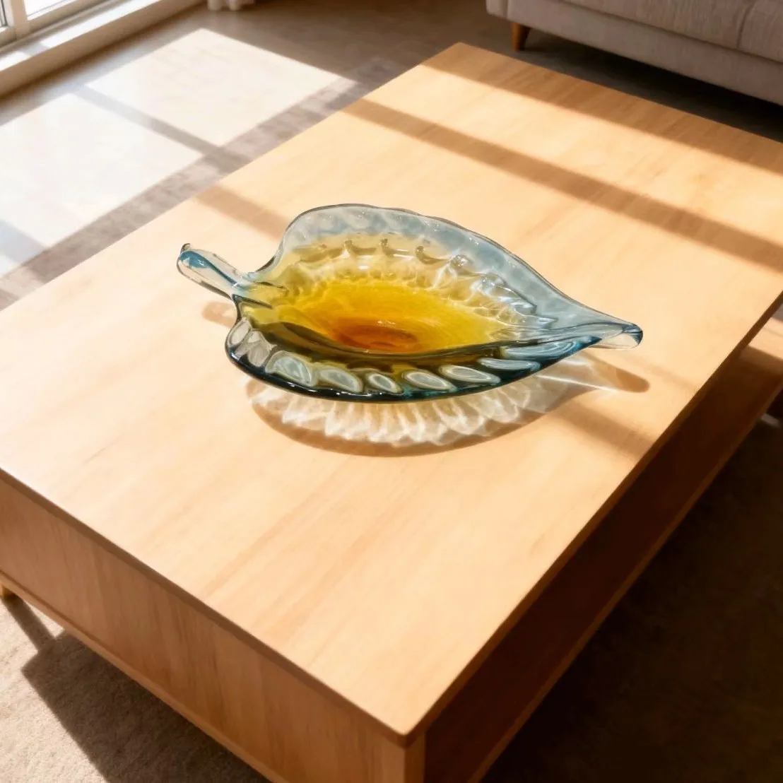 European light luxury living room desktop coffee table leaf type glass snack fruit plate high-end dining table table ornament
