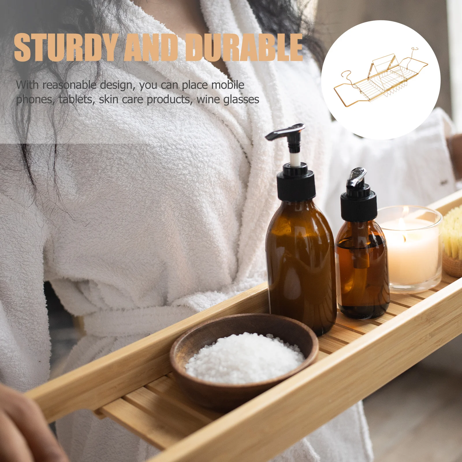 1 قطعة رف حوض الاستحمام الفولاذ المقاوم للصدأ تلسكوبي الرف للحمام الهاتف اللوحي تخزين حامل قابل للسحب حوض الاستحمام قوس #4