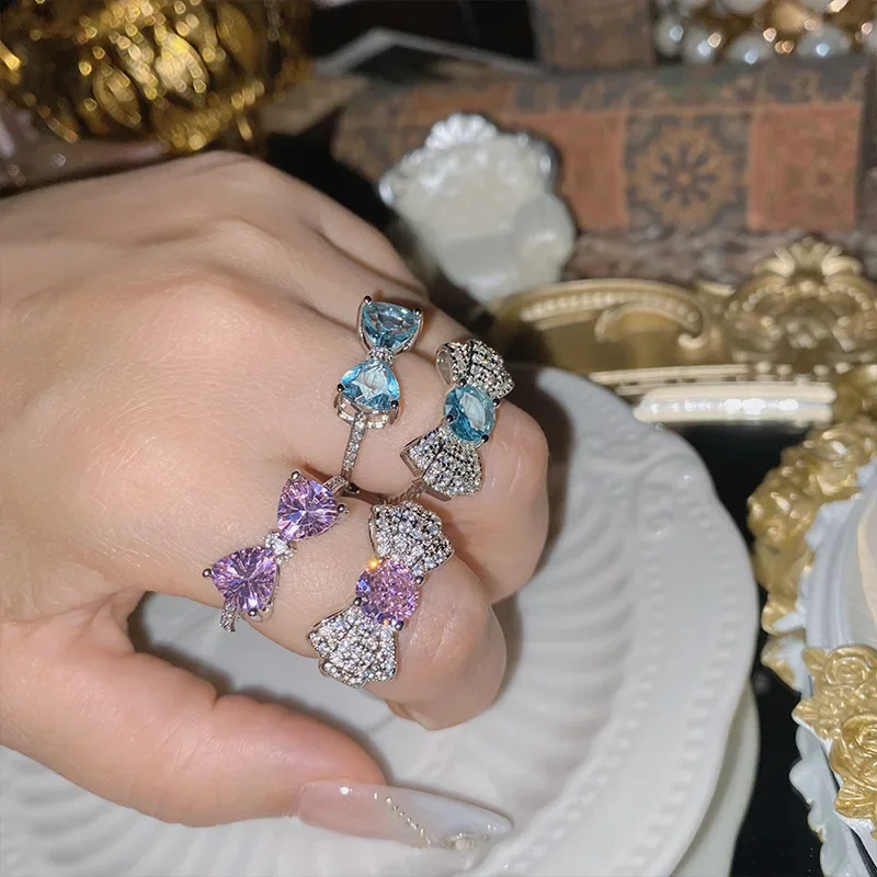 New Sweet Romantic Cute Bow Opening Adjustable Ring Women's Exquisite Ball Jewelry Party Jewelry