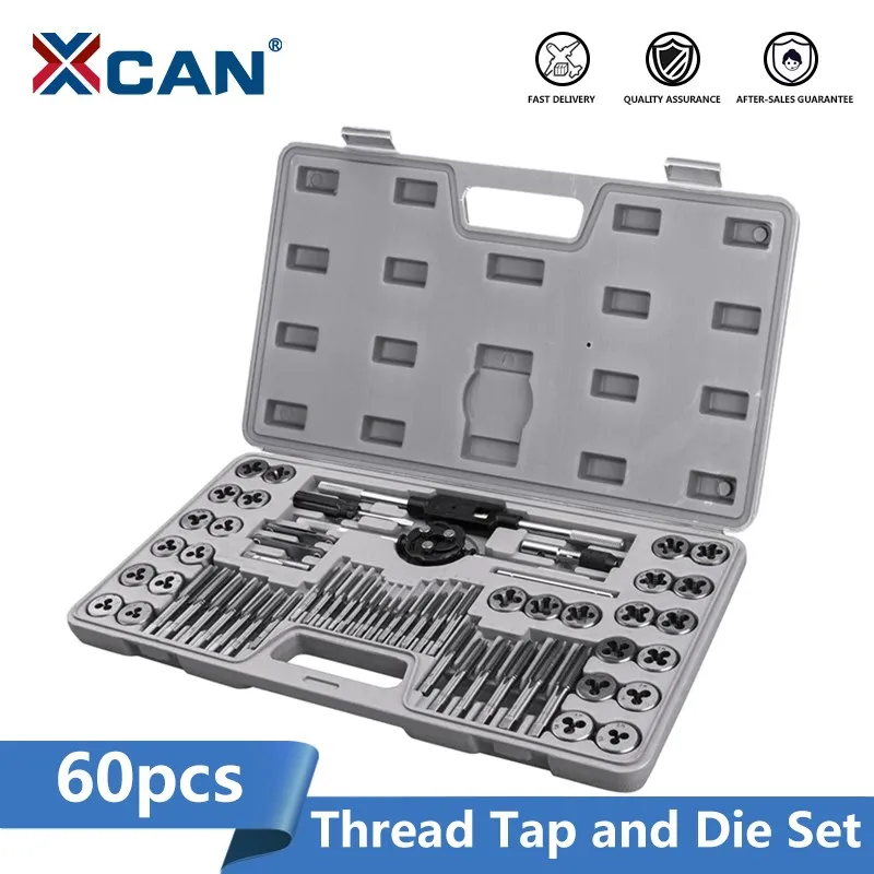 XCAN Tap and Die Set 60pcs Metric and Inch Size Bearing Steel for Coarse and Fine Threads Tools Hand Tools