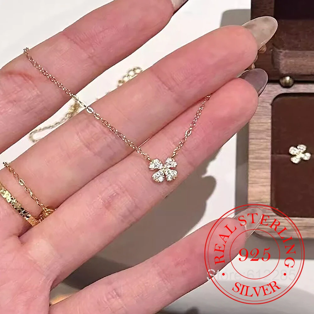 

925 Sterling Silver Jewelry 18K Gold Plated Lucky Flower Pendant Necklace for Women Wedding Party Jewelry For Girls Friend Gift