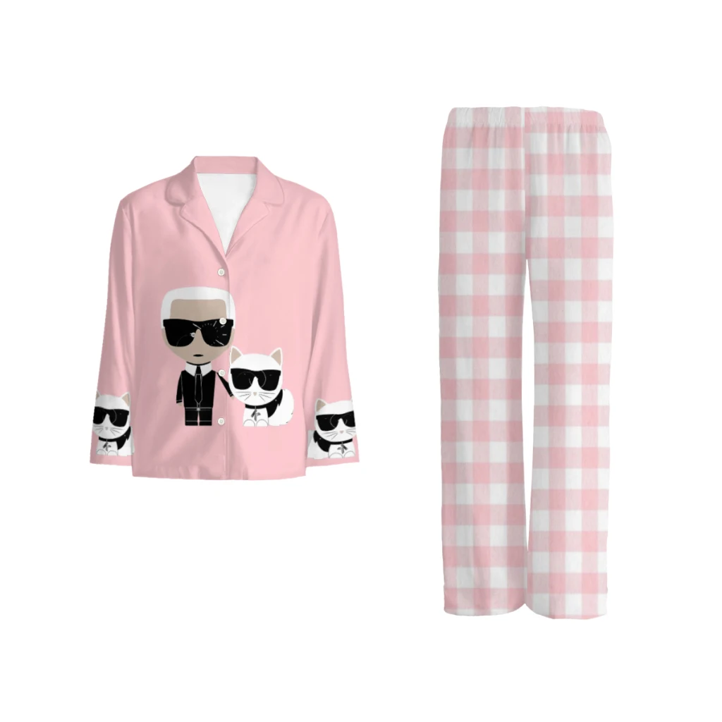 Karl Who_9ISADM 2024 New  Spring and Autumn Couple Pajama Set Long Sleeve Two Piece Home  Furnishing