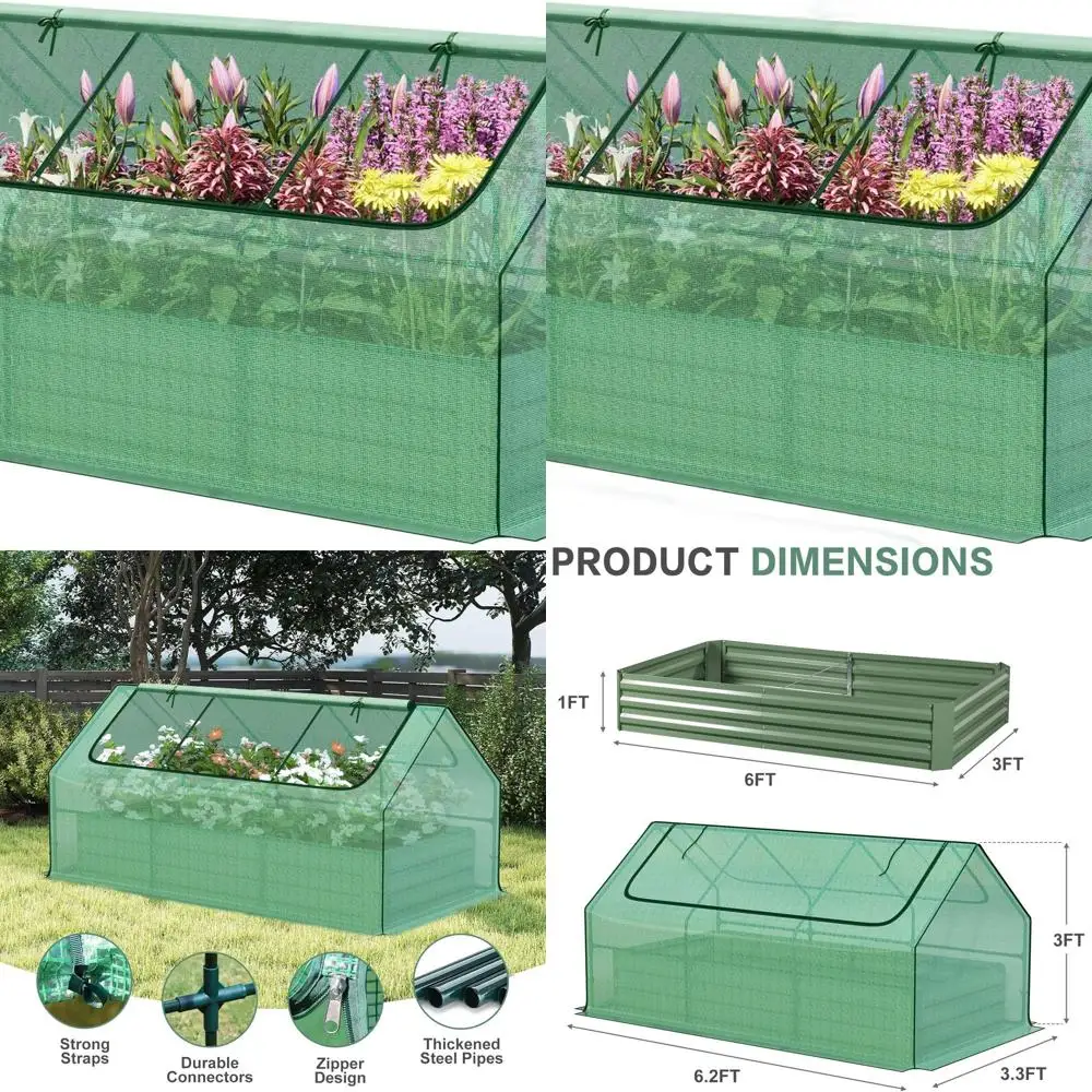 

Мини-тепличный комплект садовой кровати 6 x 3 x 1 фута с 2 подвижными дверцами на молнии для выращивания овощей, трав и цветов