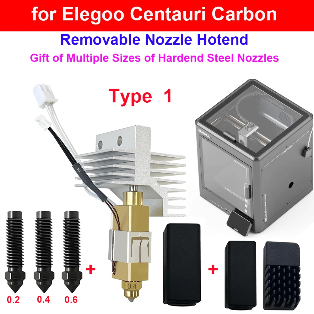 

Модернизированное съемное сопло Elegoo Centauri Carbon Hotend и комплект сопел из закаленной стали разных размеров 0,2/0,4/0,6 мм
