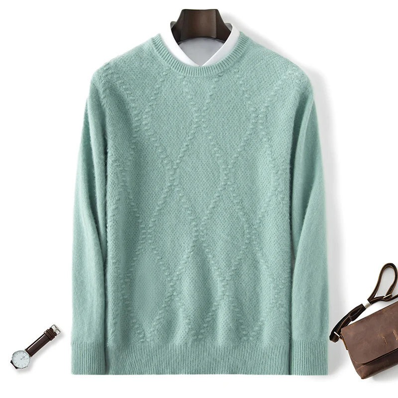 Winter Solid Color Sweater Men's Round Neck Thickened Bottoming Wool Loose Fashion Knitted Mink Cashmere Sweater