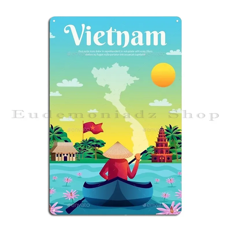 Vintage Vietnam Sail Boat singapore Travel Illustration of Hanoi Ha Long Bay Metal Painting Custom Cinema Garage Tin Sign Poster