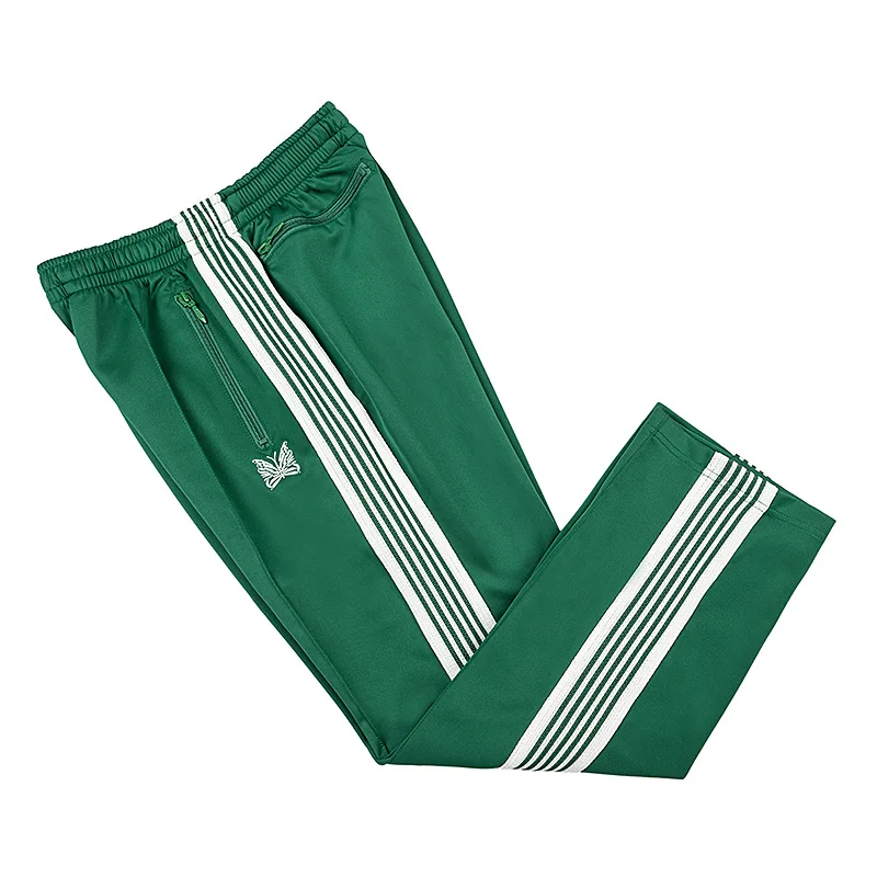 Green Embroidery Casual Trousers Men Woman Side Edge Striped Weaving Loose Motion Straight Leg Pants