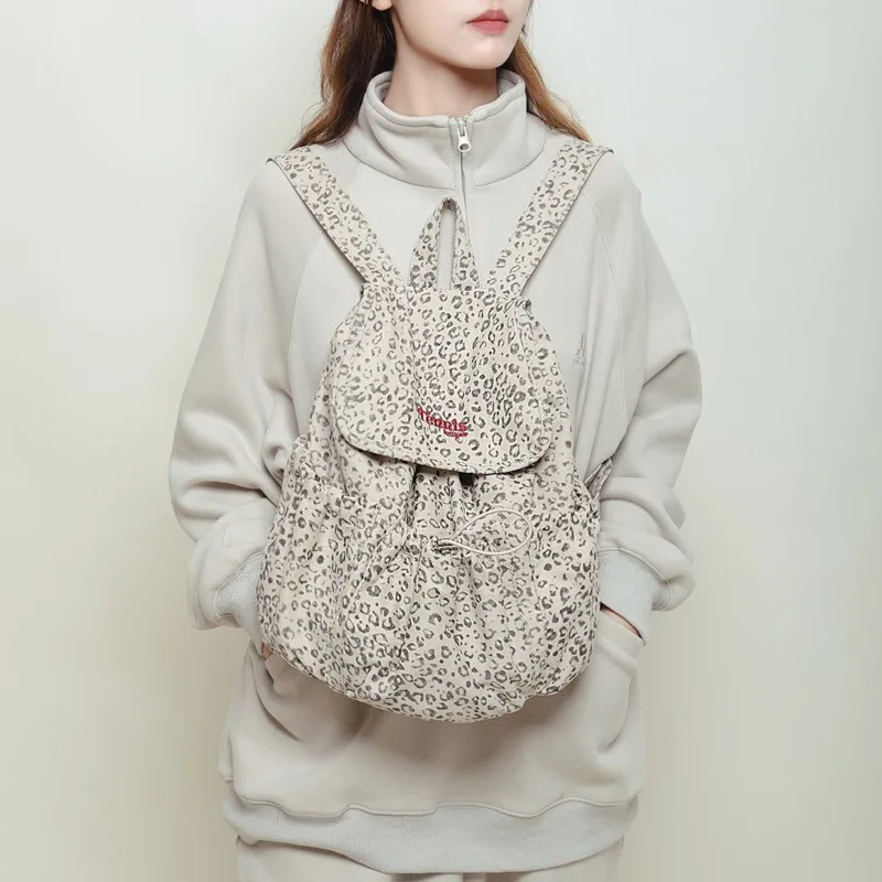 

Leopard Print Large Capacity Backpack Women's Fashionable Versatile Multiple Styles Canvas Covered Campus Casual Denim Backpack