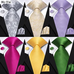 Hi-tie Men's Ties Solid Color Hot Pink Green 8.5cm Jacquard Necktie Accessories Daily Wear Cravat Wedding Party Gift 3PCS Set