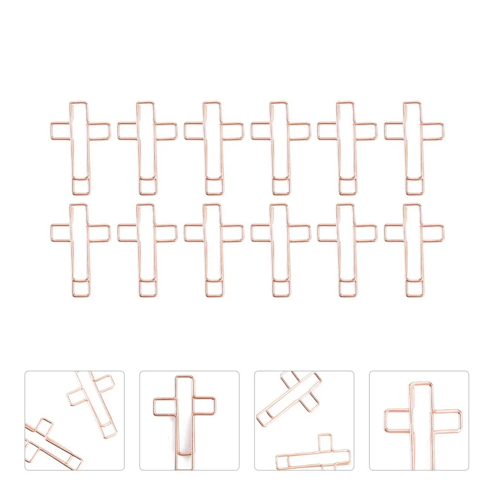 

12pcs Cross Shaped Metal Paper Clips Office Supplies Bookmark Clips For Cards Notes Envelopes Files Books Christian Gifts