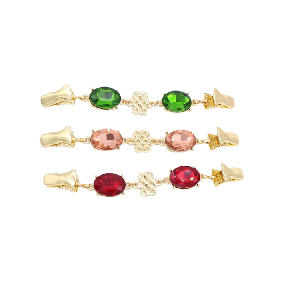 

3pcs Crystal Sweater Clip Elegant Vintage Style Clothing Accessory For Women Cardigan Blouse Shawl Jacket Red Green Pink