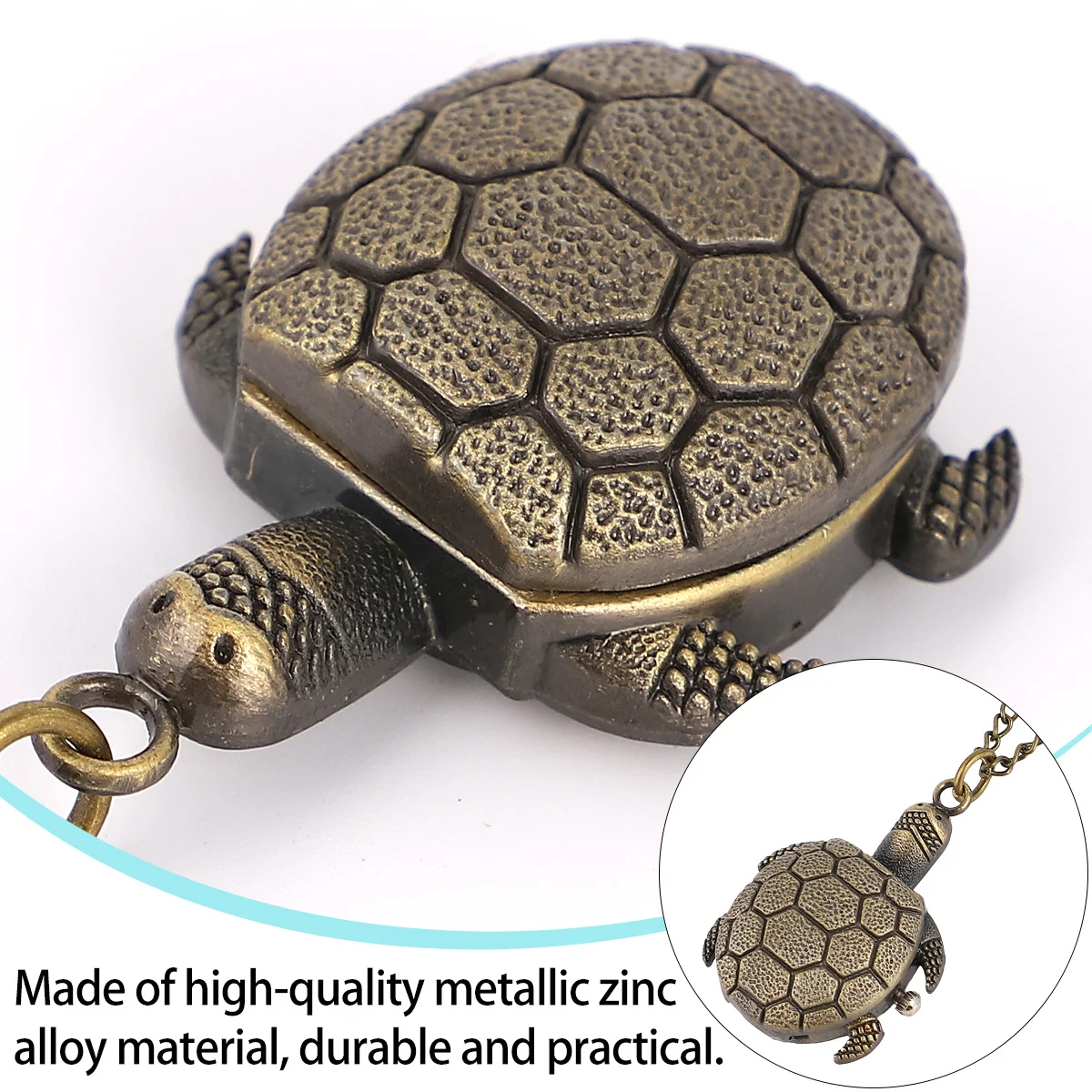 1pc Vintage Tortoise Pocket Watch Retro Chain Quartz Watch For Men Turtle Shape Pendant Hanging Alloy Timepiece