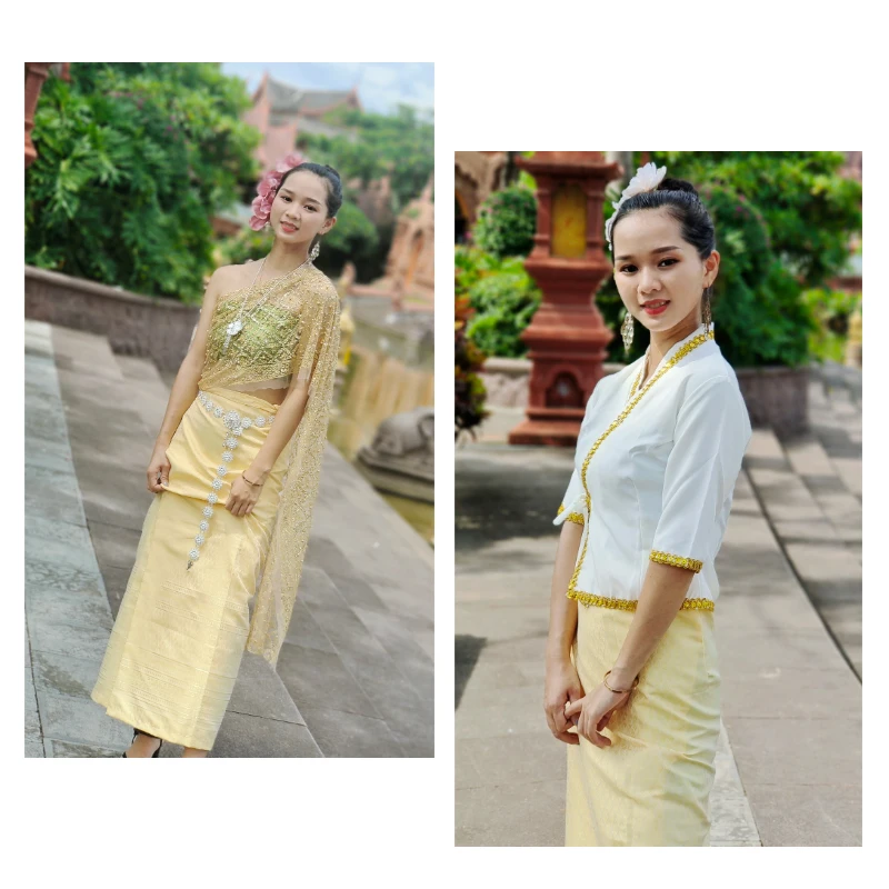 Falda larga de tubo tradicional Tailandesa para mujer, vestido de fotografía de viaje, traje de Festival, estilo del sudeste asiático, Tailandia, caliente