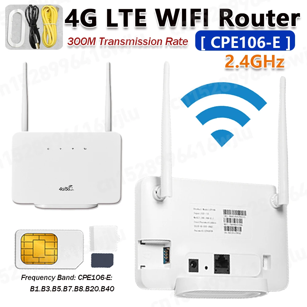 4G Wireless Router 300Mbps 4G Router Wireless Modem External Antenna with Sim Card Slot for Home Travel Work