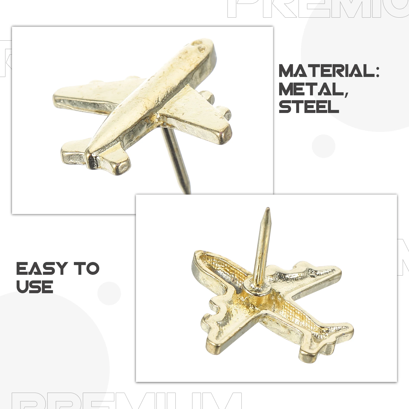 

12pcs Metal Airplane Thumbtacks Office Supplies Gold Color Creative Pins for Bulletin Board World Map Travel Photos