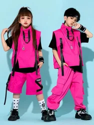 Children Hip Hop Costume Boys Girls Jazz Dance Fashion Clothing Pink Vest Pants Street Dance Drum Stage Performance Wear