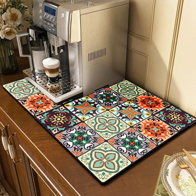 Anti-Slip Dish Drying Mat Super Absorbent Dish Drainer Rack Mats for Kitchen Counter Coffee Bar Mat Accessories for Countertop