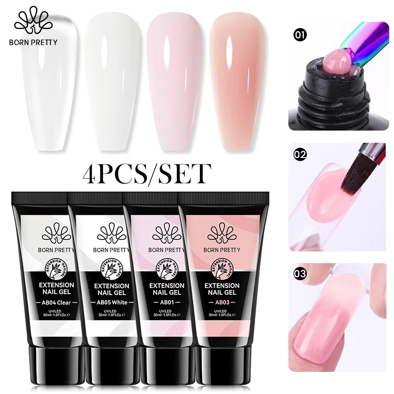 

BORN PRETTY Extension Nail Gel Set 4/5Pcs 30ml Quick Extended Hard Gel White Clear Pink Gel Nail Polish for Home DIY Extend Nail