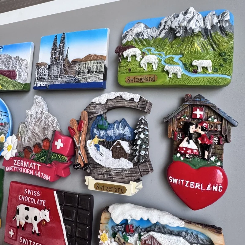 مغناطيس الثلاجة في سويسرا بيرن زيورخ زيرمارت لوزيرن بقرة الألبان السويسرية Jungfraujk ساعة الوقواق مجموعة ديكور المنزل