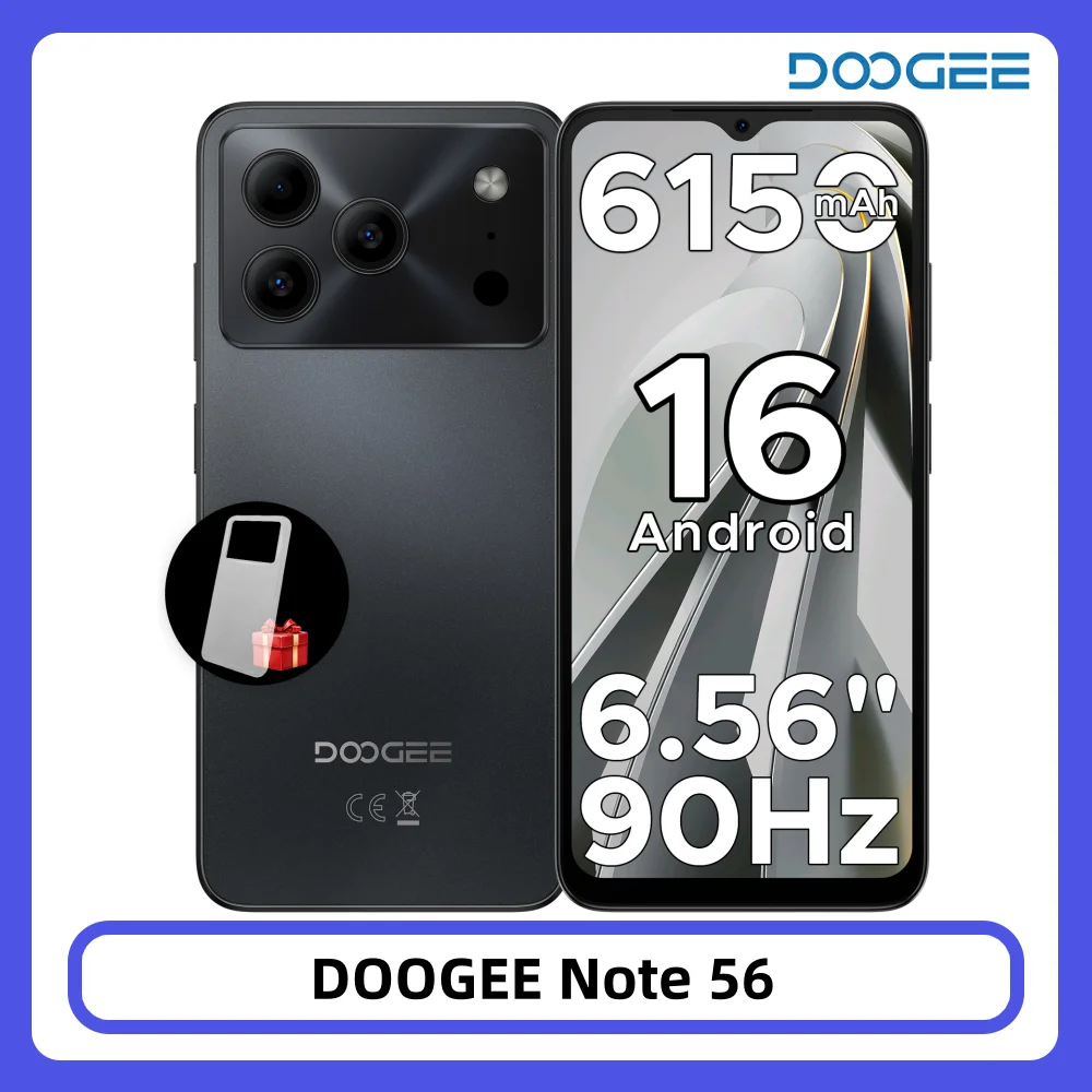 Teléfono Inteligente DOOGEE Note 56 con Android 16, Batería de Gran Capacidad de 6150 mAh, Pantalla de 6.56 Pulgadas y 90 Hz, 24 GB/64 GB, 8 MP + 5 MP, Desbloqueo Facial