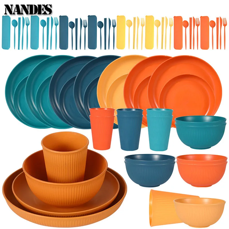 36-Piece Wheat Straw Dinnerware Set 1