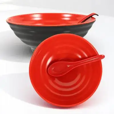 

Ramen Bowl Set 2pcs Japanese Style Large Noodles Soup Bowls Microwave Safe Melamine Dinnerware with Spoons