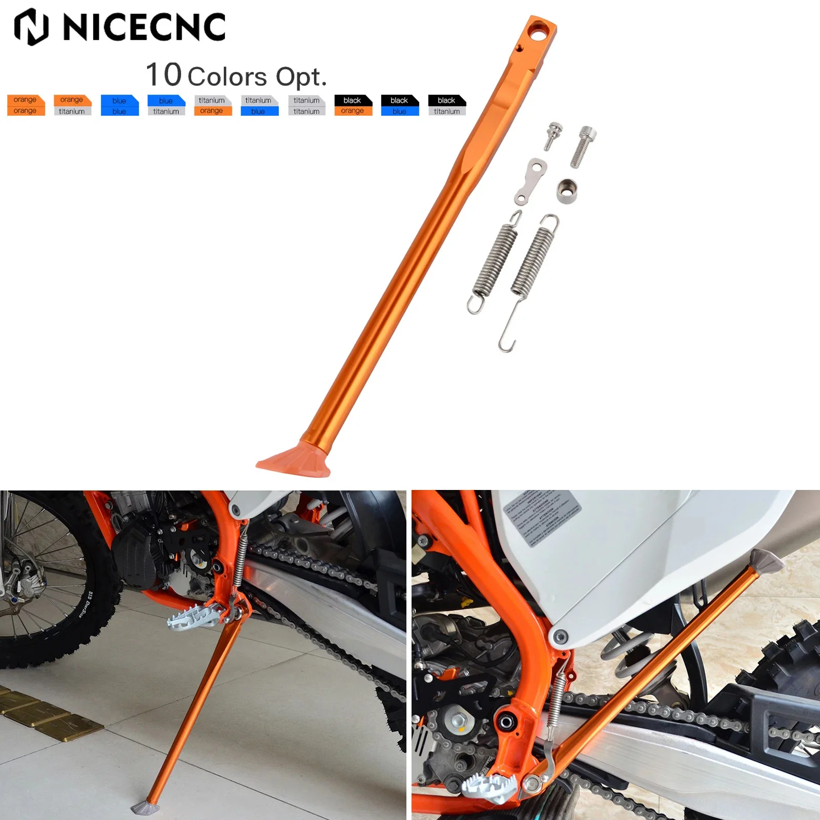 For KTM EXC 300 EXC 125 150 200 250 300 400 450 525 1998-2007 NICECNC Motorcycle Kickstand Aluminum Sidestand Spring Bolt Kit