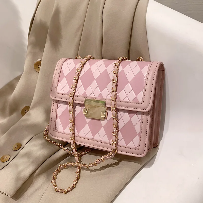 

Rhombic Chain Bag Girl New Messenger Bag Popular Texture Fashion One-shoulder Small Handbags for Women Mobile Phone Pocket
