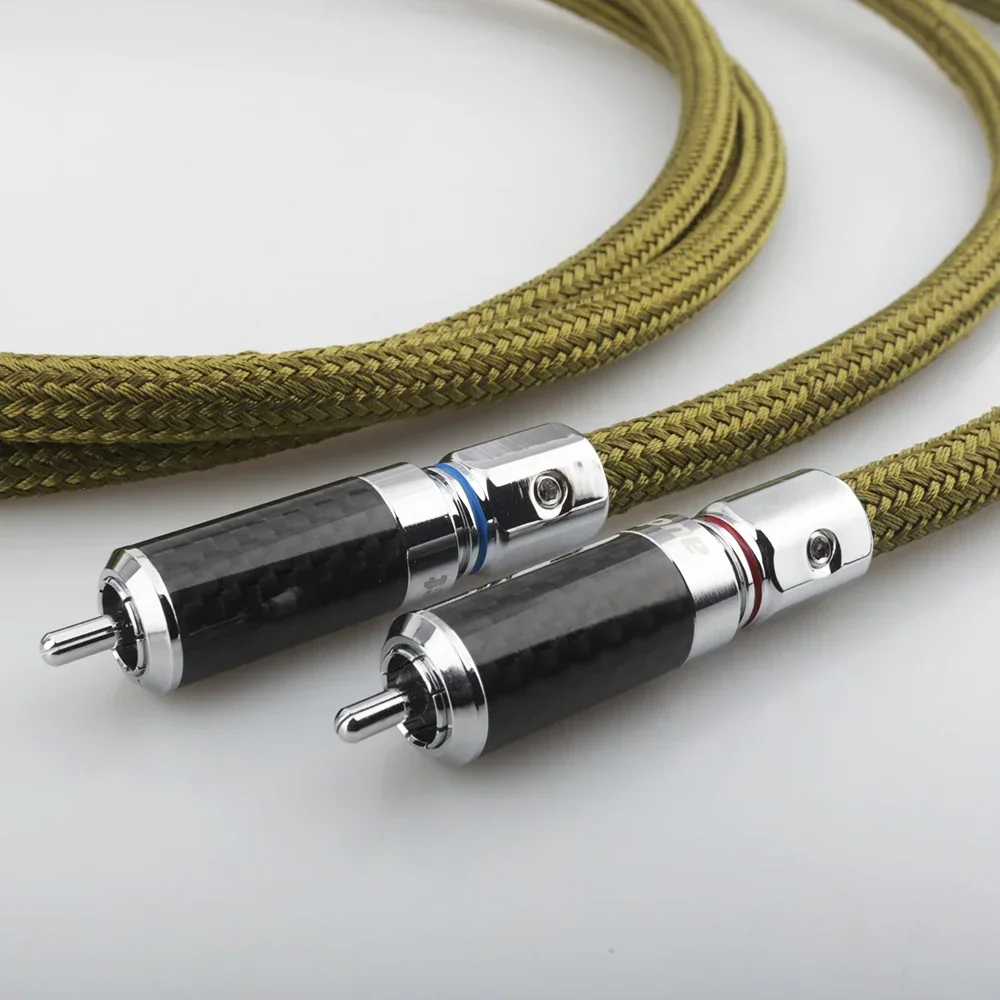 Hifi Audio Interconnect Cable Pair Carbon Fiber Rhodium Plated RCA Silver Plated OFC 2-Core Double Shielded for DAC CD Amplifier