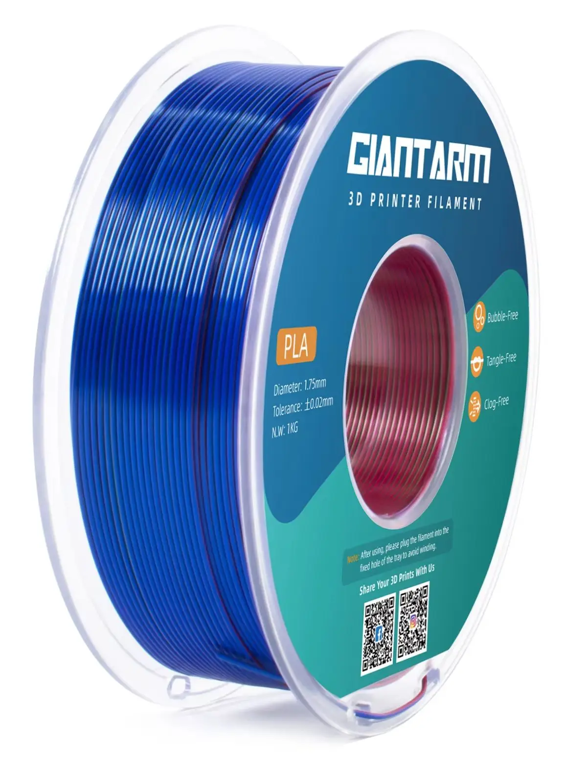 Giantarm Tri-Color Silk PLA Filament 1,75mm 1kg Spule +/-0,03mm Genauigkeit Vakuumverpackt Schneller Versand