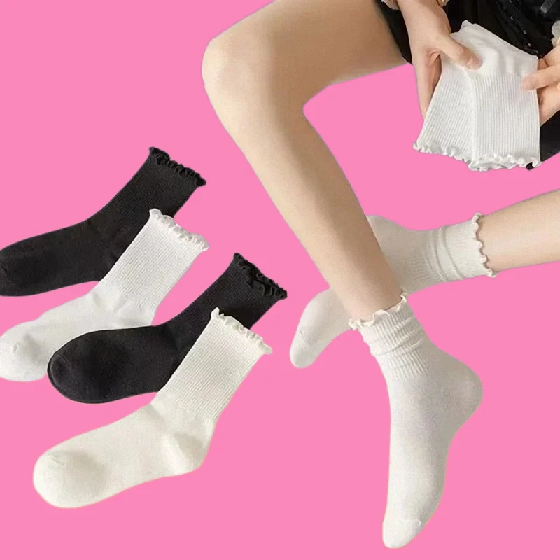 

5/10 Pairs New High Quality Women Ruffle Frilly Socks Fashion Cute Solid Cotton Breathable Crew Socks Novelty Funny Ankle Socks