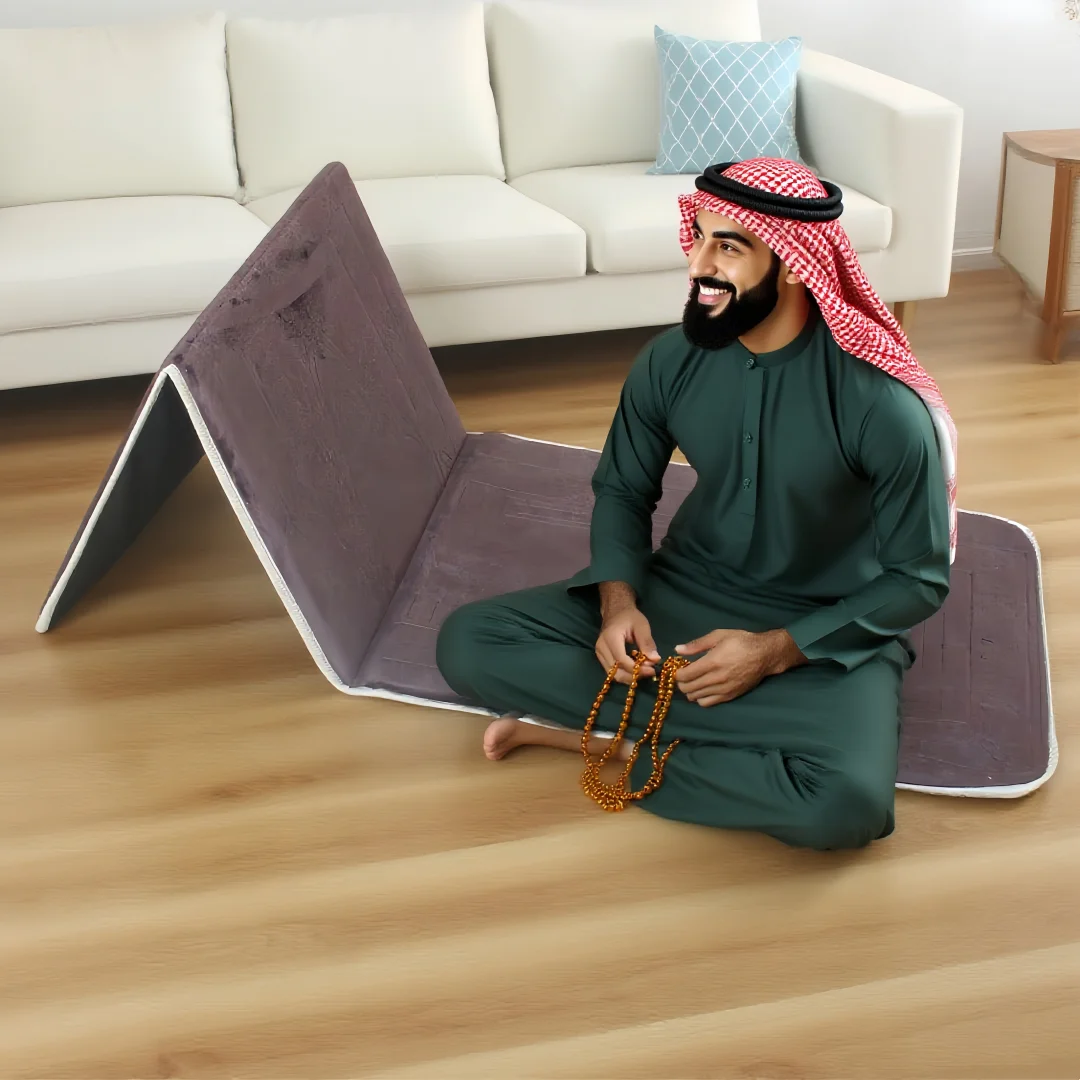 Foldable Muslim Prayer Mat with Back Rest Support Thick Padded Islamic Prayer Rug Travel Portable Carpet for Women Men Eid Gift