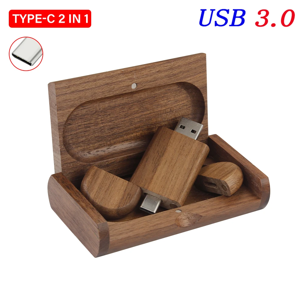 TYPE-C Houten USB 3.0 Flash Drives 128GB Gratis Logo Pen Drive Creatief Bedrijfsgeschenk U Disk 64GB Bamboe Geheugenstick 32GB U disk