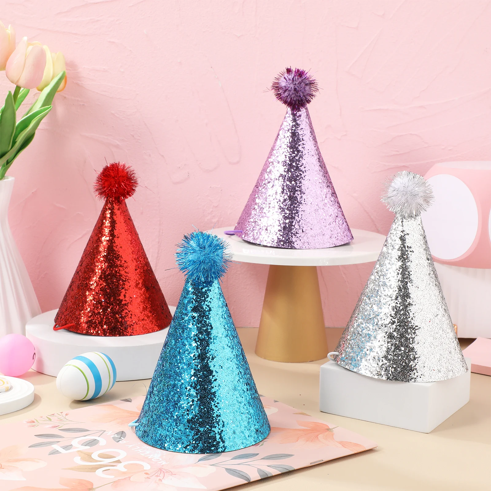 

10 pcs Three Cornered Birthday Hats Colorful Adjustable Party Hats s Adults Dogs Cone Paper Decorations For Celebration Party